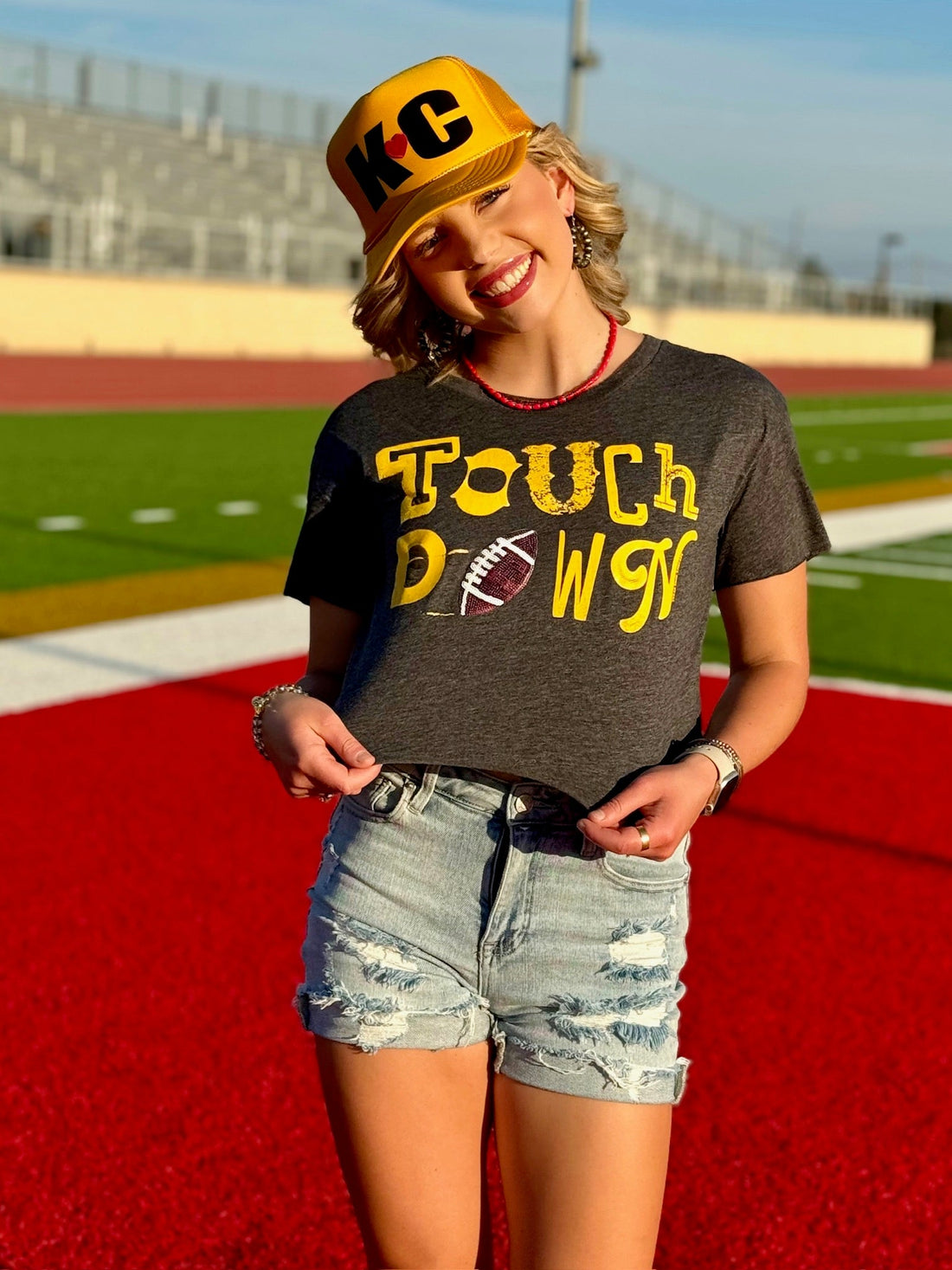 Tees Gold Touchdown with Red Sequin Football by Randi Mahomes