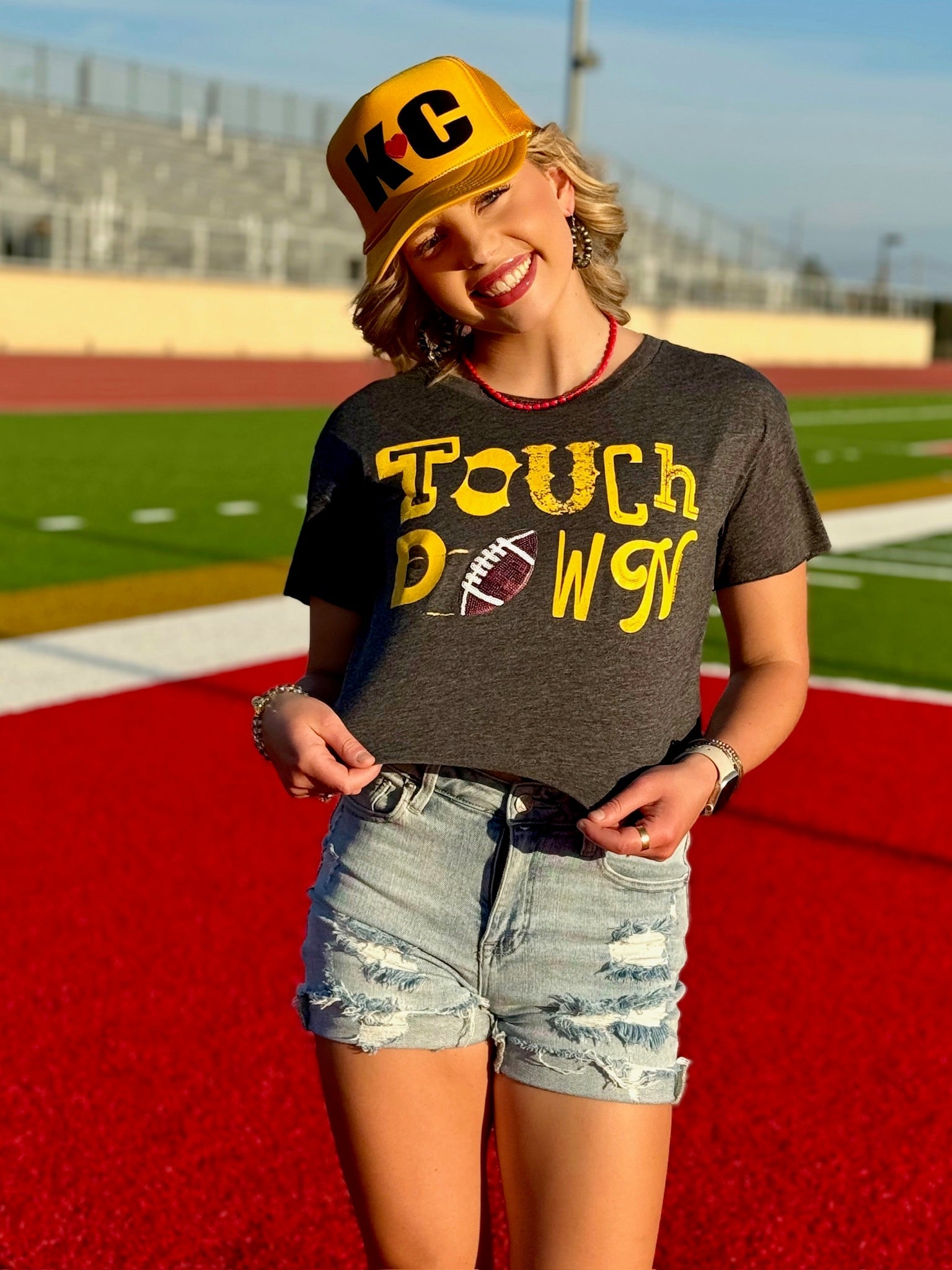 Tees Gold Touchdown with Red Sequin Football by Randi Mahomes