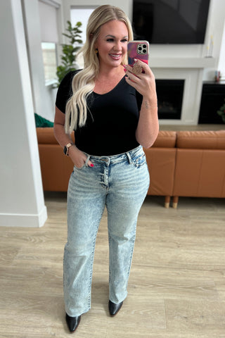 Denim Dory High Waist Mineral Wash Raw Hem Wide Leg Jeans