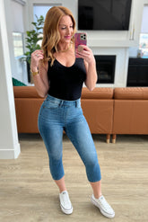 Denim Emily High Rise Cool Denim Pull On Capri Jeans