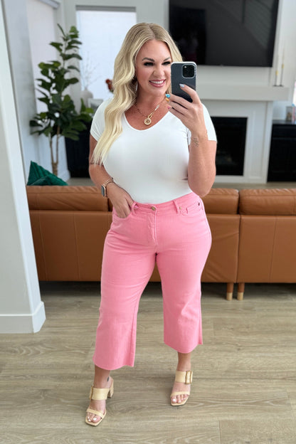 Denim Lisa High Rise Control Top Wide Leg Crop Jeans in Pink