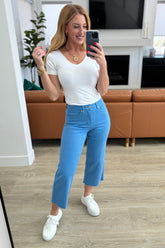 Denim Lisa High Rise Control Top Wide Leg Crop Jeans in Sky Blue