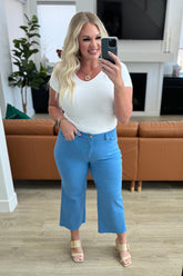 Denim Lisa High Rise Control Top Wide Leg Crop Jeans in Sky Blue