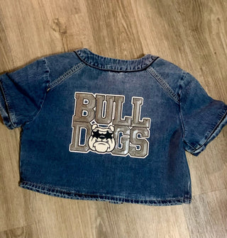 Game Day Oversized Graphic Crop Denim Top