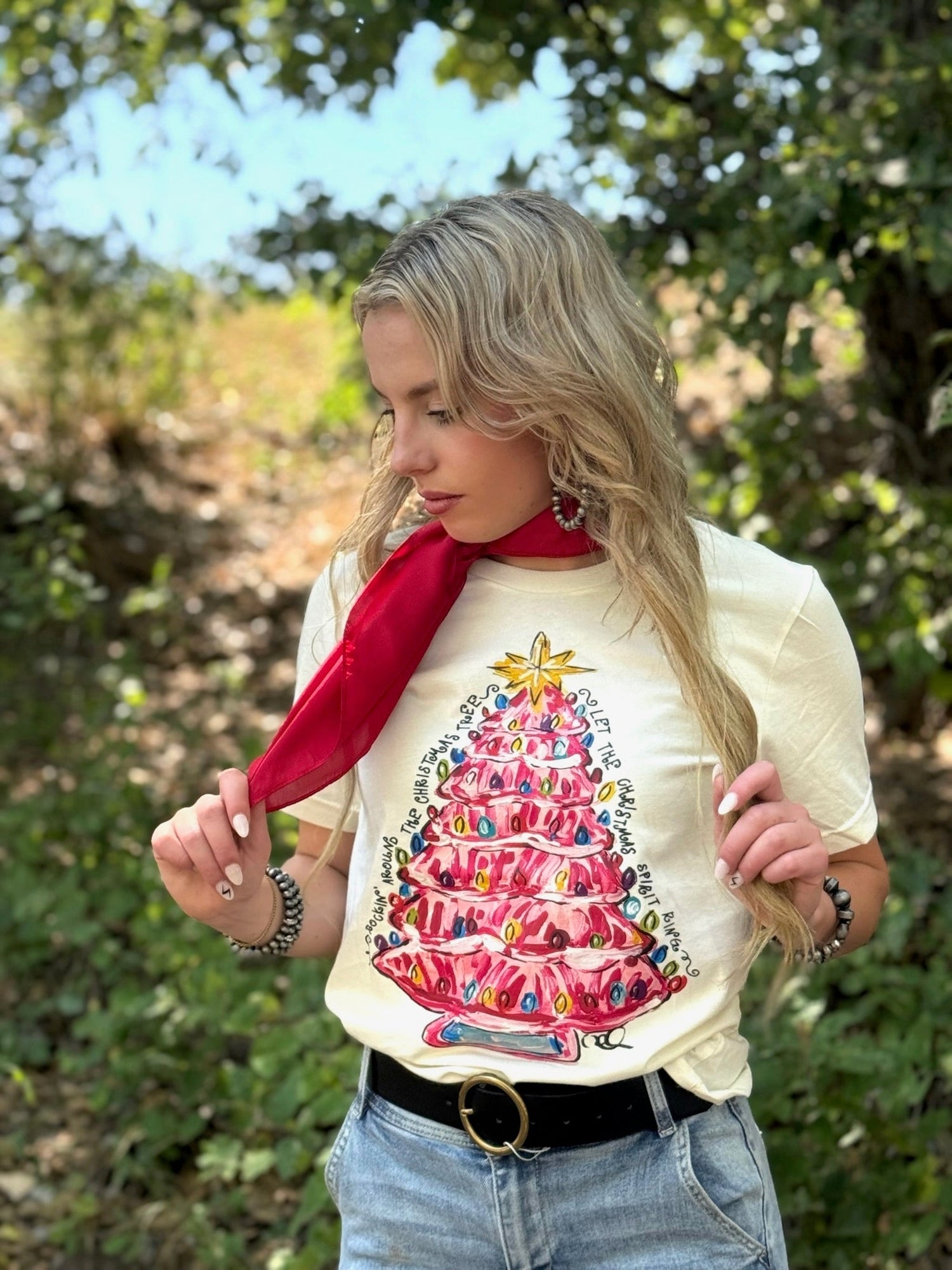 Callie Ann Stelter Pink Christmas Tree Tee &amp; Sweatshirt