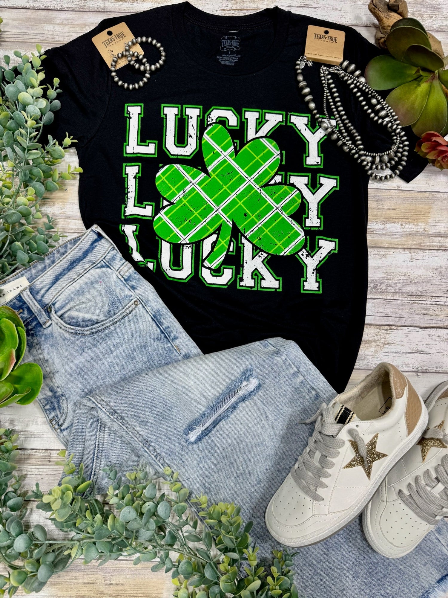 Lucky Repeat in Green &amp; White Tee &amp; Sweatshirt