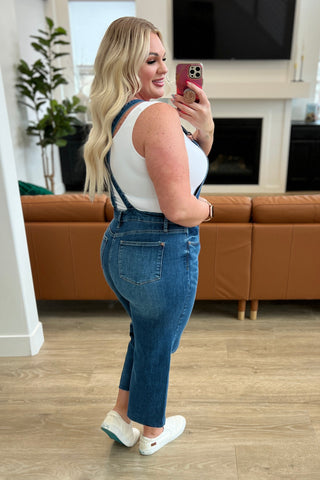 Denim Priscilla High Rise Crop Wide Leg Denim Overalls