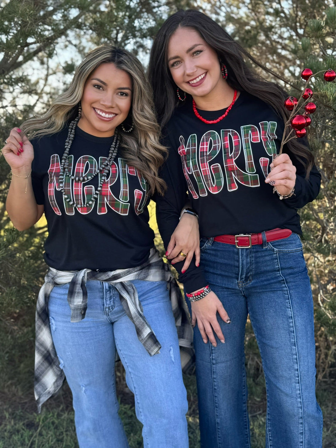 Merry in Red &amp; Green Plaid Tee