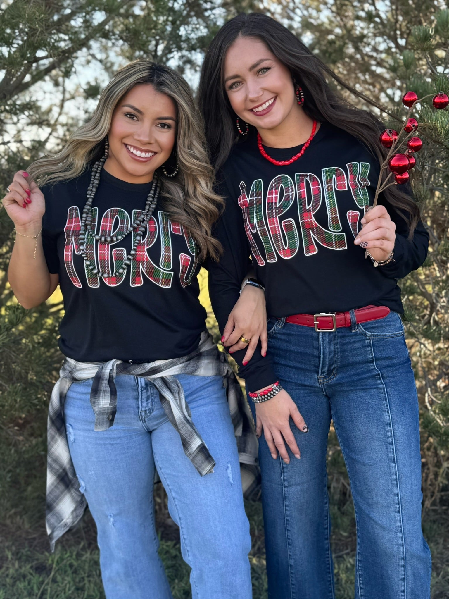 Merry in Red &amp; Green Plaid Tee