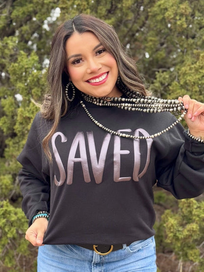 Saved in Black Metallic Puff Tee &amp; Sweatshirt