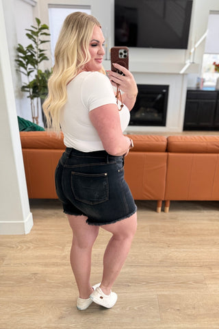 Denim Ember High Rise Control Top Fray Hem Shorts