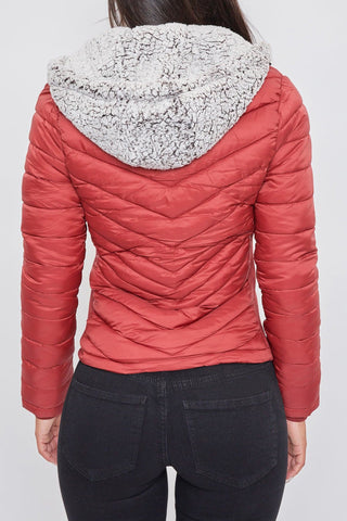 Puffer Jacket With Sherpa Fur Hoodie