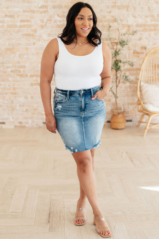Denim Carol High Rise Rigid Magic Denim Skirt
