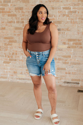 Denim Kara High Rise Rigid Magic Button Fly Cutoff Shorts
