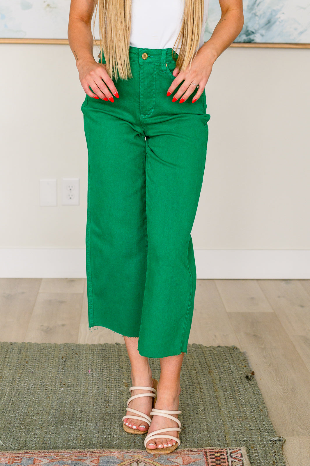 Denim Lisa High Rise Control Top Wide Leg Crop Jeans in Kelly Green