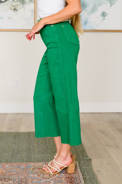 Denim Lisa High Rise Control Top Wide Leg Crop Jeans in Kelly Green