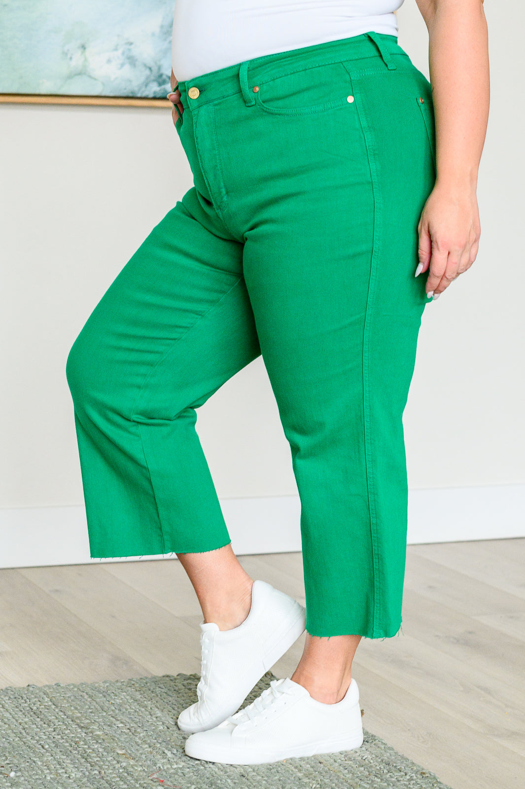 Denim Lisa High Rise Control Top Wide Leg Crop Jeans in Kelly Green