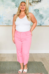 Denim Lisa High Rise Control Top Wide Leg Crop Jeans in Pink