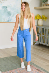 Denim Lisa High Rise Control Top Wide Leg Crop Jeans in Sky Blue