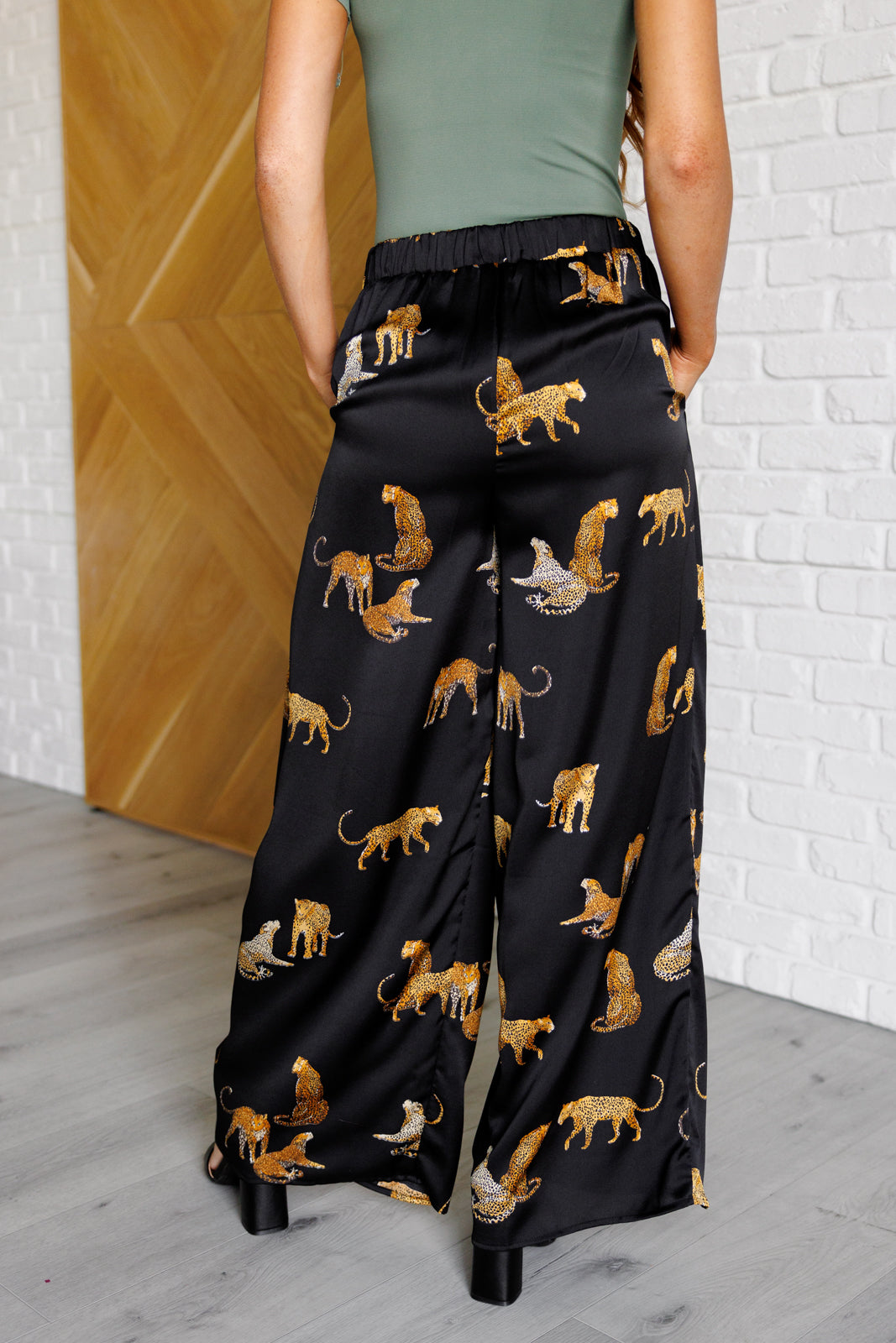 Bottoms Legendary in Leopard Satin Wide Leg Pants