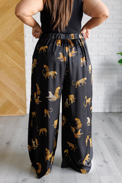 Bottoms Legendary in Leopard Satin Wide Leg Pants