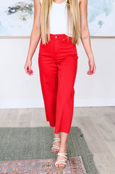 Denim Lisa High Rise Control Top Wide Leg Crop Jeans in Red