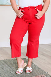 Denim Lisa High Rise Control Top Wide Leg Crop Jeans in Red