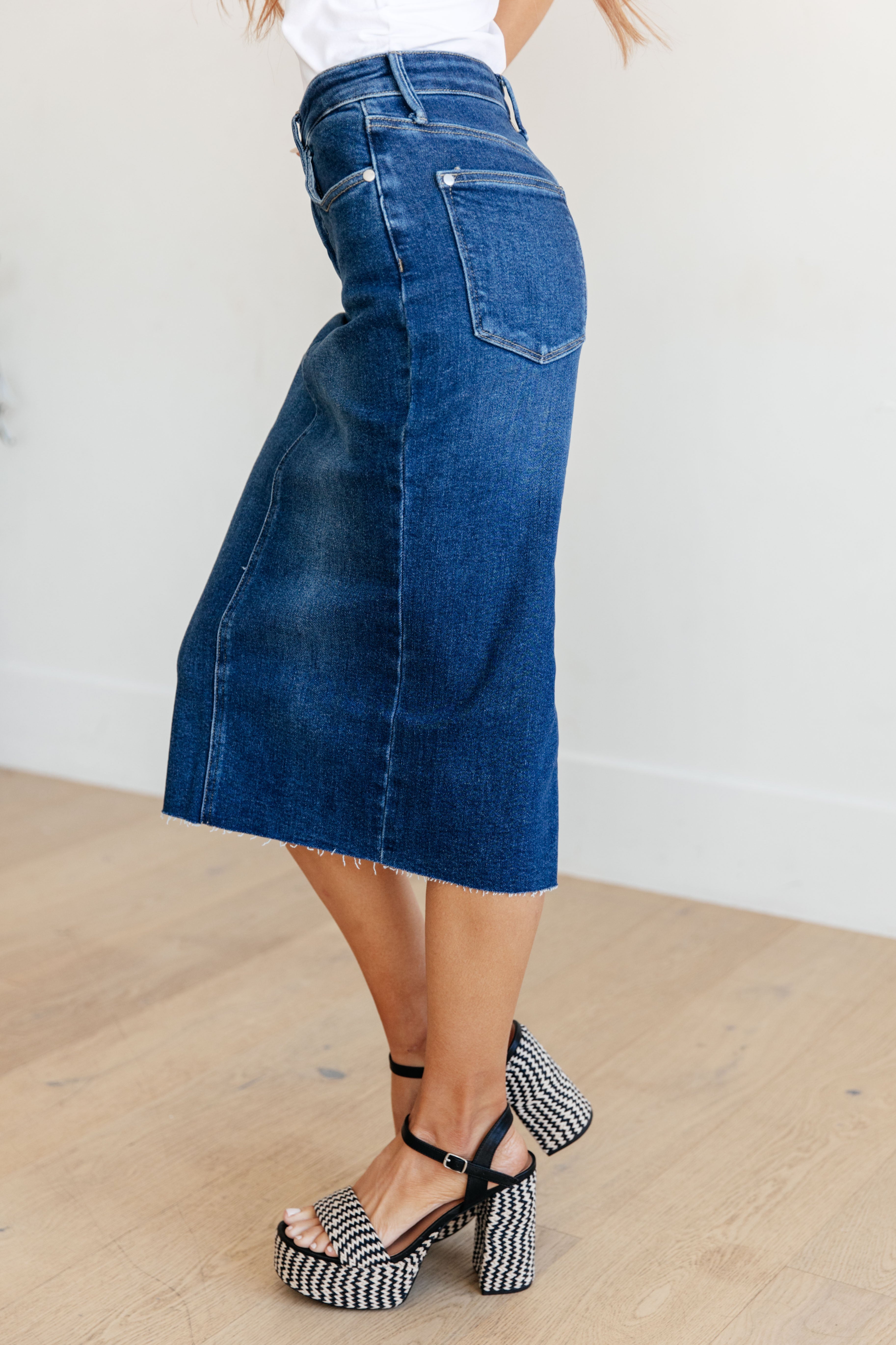 Denim Marcy High Rise Denim Midi Skirt