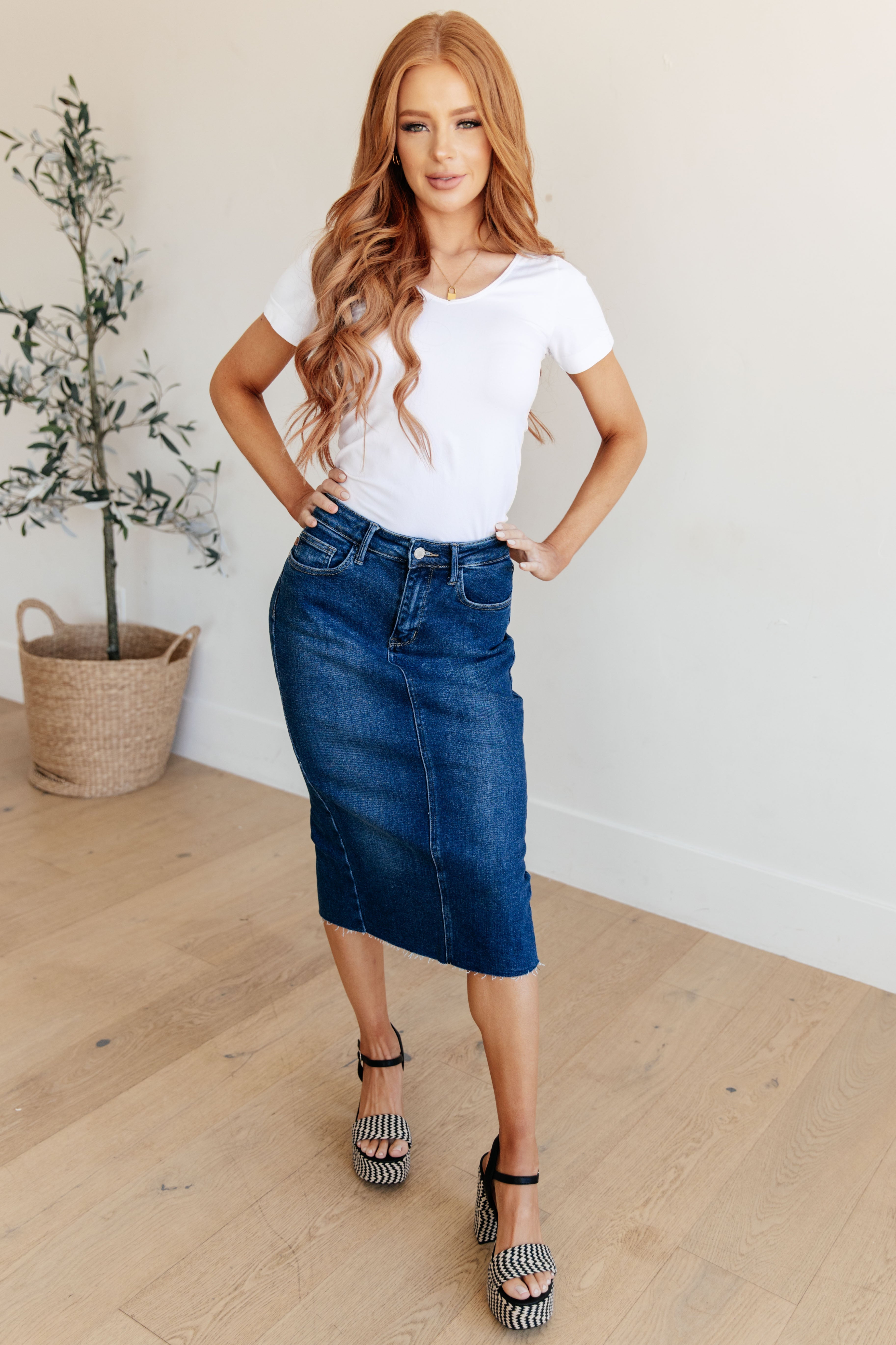 Denim Marcy High Rise Denim Midi Skirt