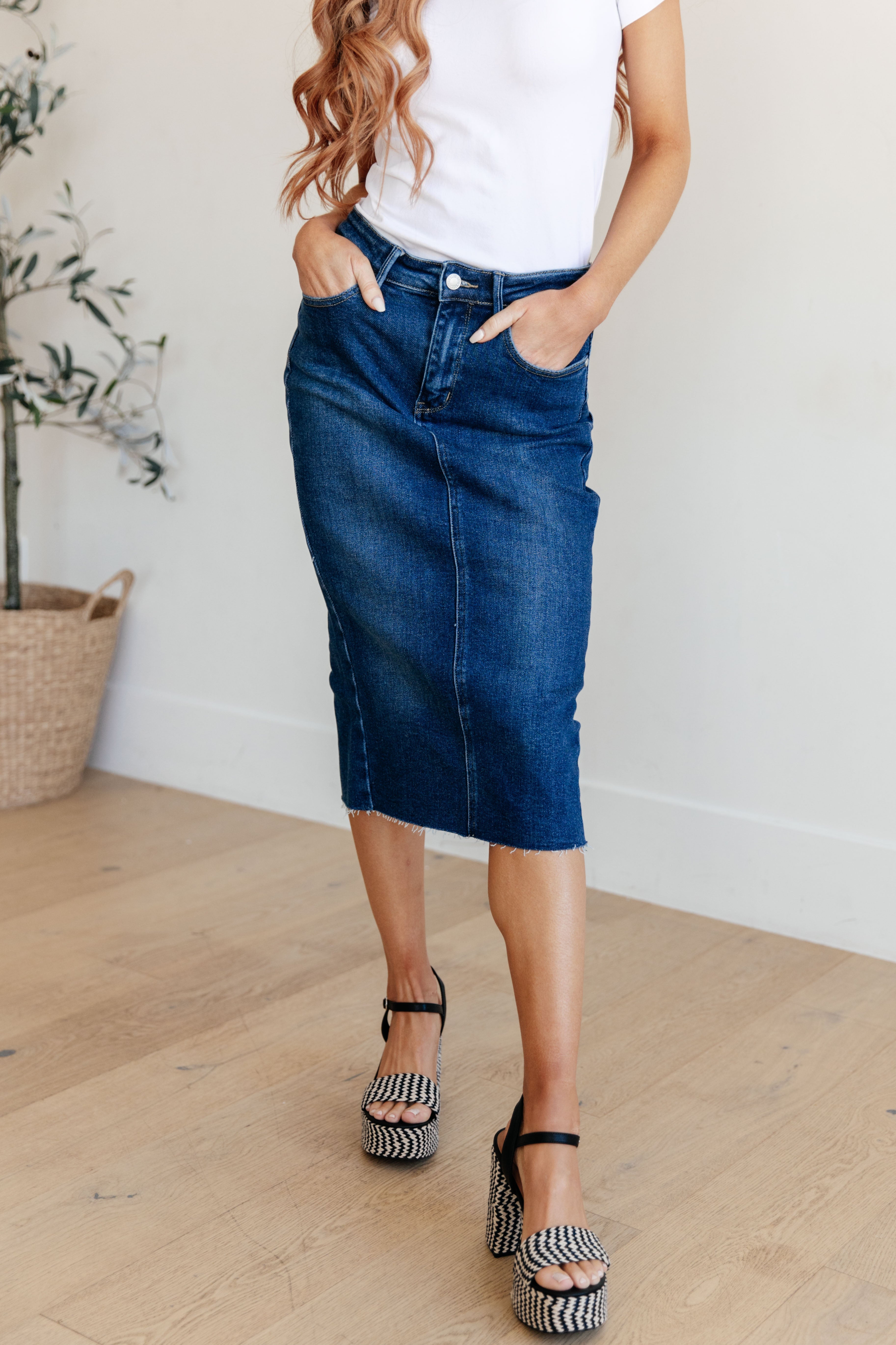 Denim Marcy High Rise Denim Midi Skirt