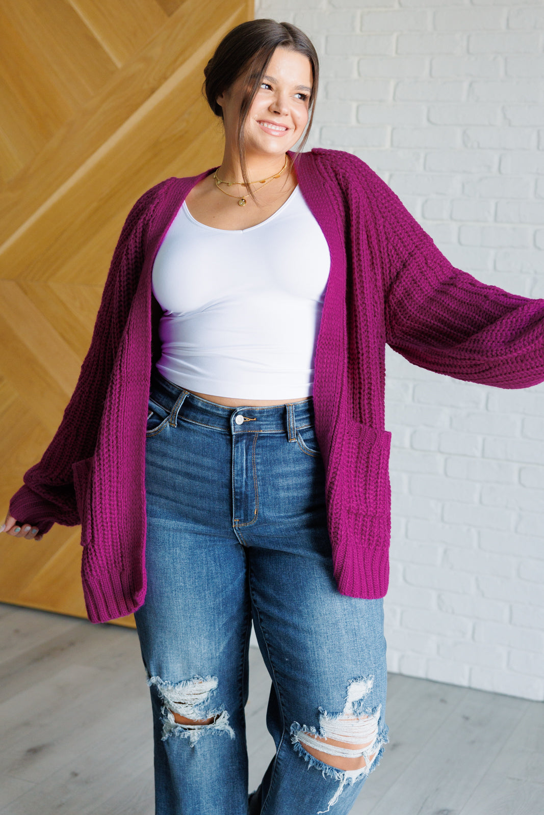 Layers Maybe Monday Cardigan in Berry