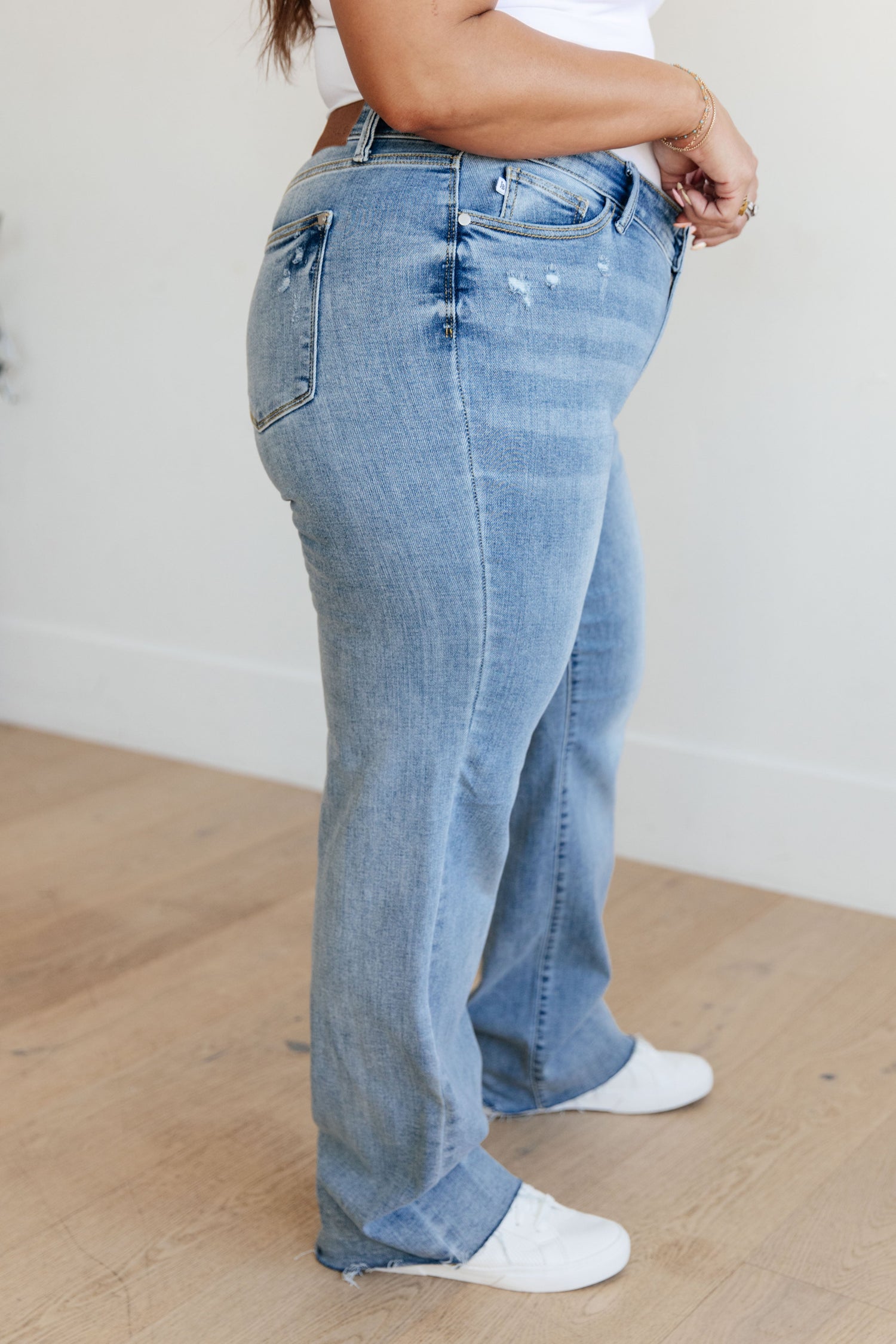 Denim Mildred High Rise V Front Waistband Straight Jeans