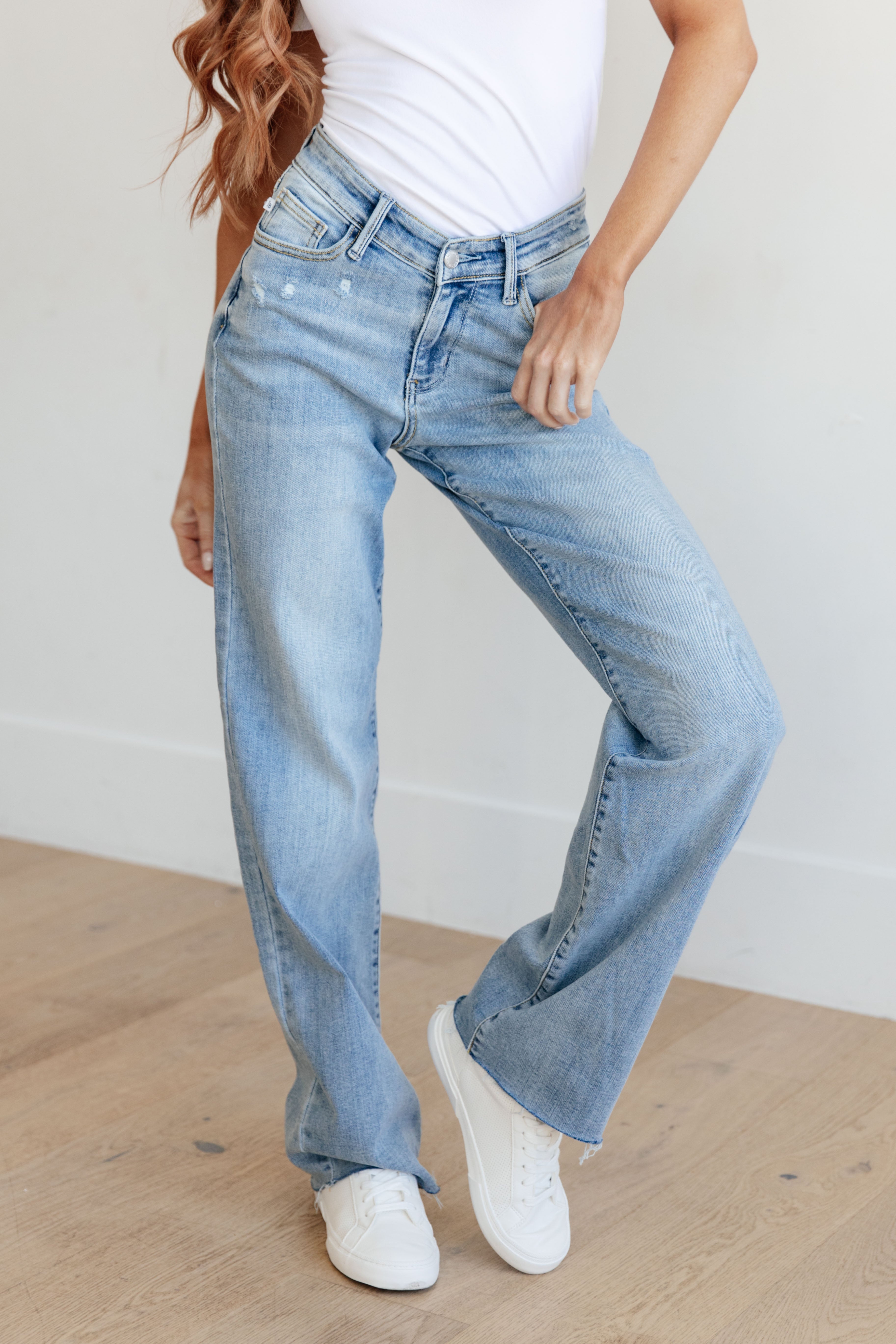 Denim Mildred High Rise V Front Waistband Straight Jeans