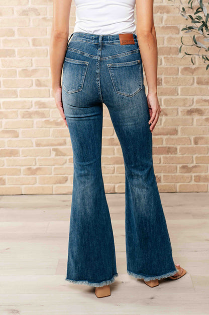 Denim Miley High Waist Control Top Frayed Hem Flare Jeans