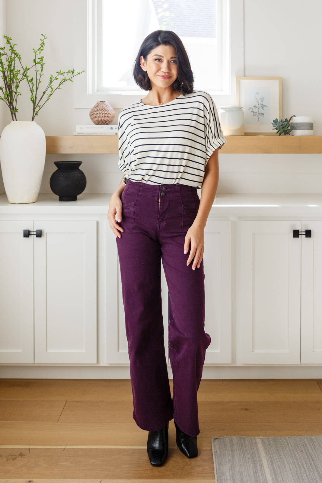 Denim Petunia High Rise Wide Leg Jeans in Plum