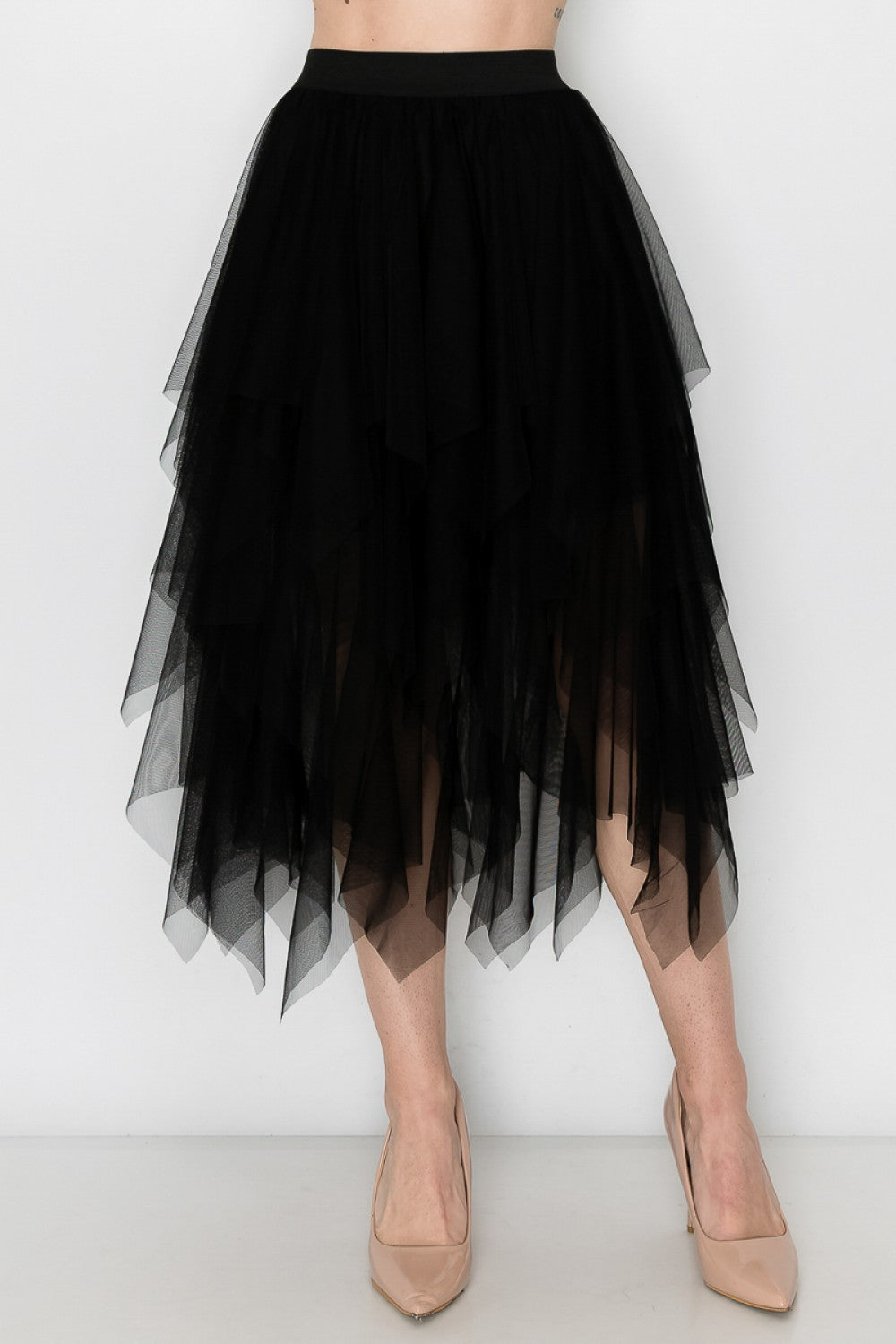 Lined Tiered Black Tulle Skirt
