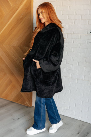 Layers Oversized Velour Blanket Hoodie in Black