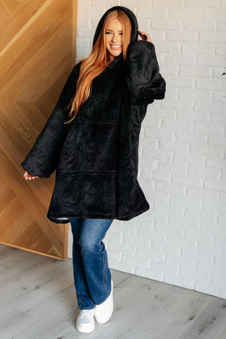 Layers Oversized Velour Blanket Hoodie in Black