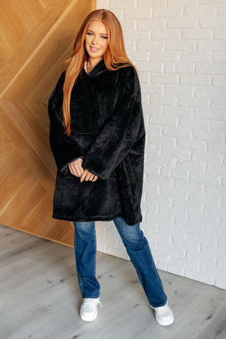 Layers Oversized Velour Blanket Hoodie in Black