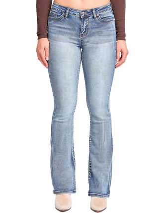 Pants Women's Heavy Stitch Mid Rise Bootcut Stud Jeans