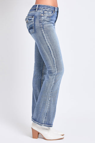 Pants Women's Mid Rise Heavy Stitch Embroidered Bootcut Jeans