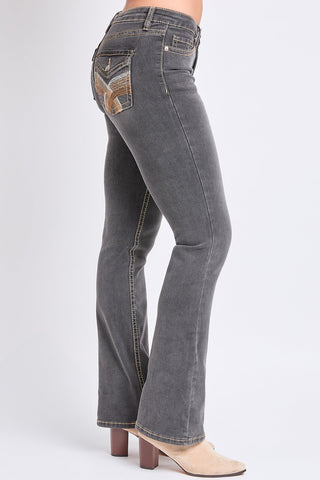 Pants Women's Mid Rise Heavy Stitch Embroidered Bootcut Jeans