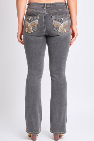 Pants Women's Mid Rise Heavy Stitch Embroidered Bootcut Jeans