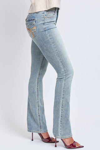 Women's Mid Rise Heavy Stitch Bootcut Loop Studded Jeans