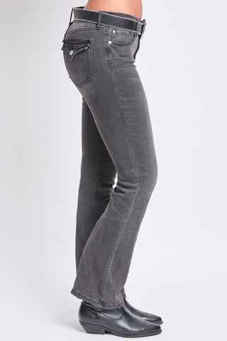 Pants Women's Mid Rise Flap Pocket Belted Bootcut Jeans