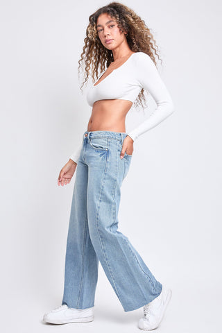 Pants Women's Mid Rise Rigid Detailed Wide Leg Jeans