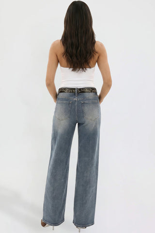 Women's Britney Belted Wide Leg Jeans