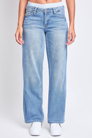 Pants Women's Mid Rise Relax Fit Wide Leg Boxer Jeans