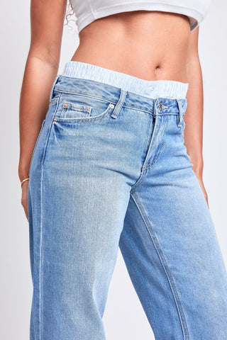 Pants Women's Mid Rise Relax Fit Wide Leg Boxer Jeans