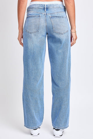 Pants Women's Mid Rise Relax Fit Wide Leg Boxer Jeans